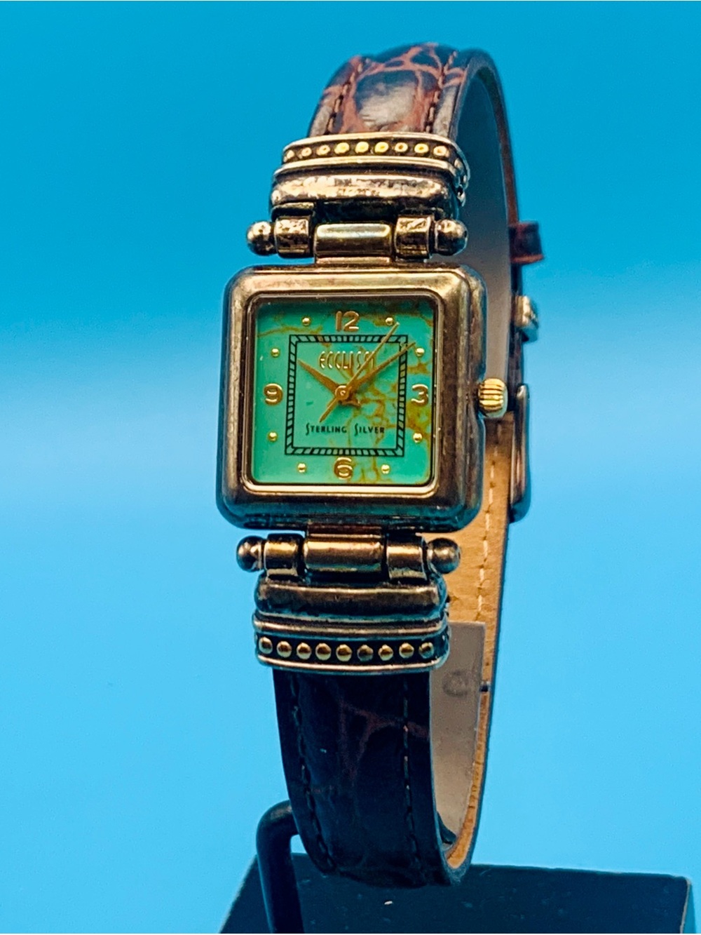 ECCLISSI 22490 Women’s Vntg Watch Sterling Silver Green Turquoise Works New Batt